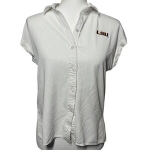 UG Apparel LSU Tigers Button Down Shirt Small White Excellent Short Sleeve Rayon